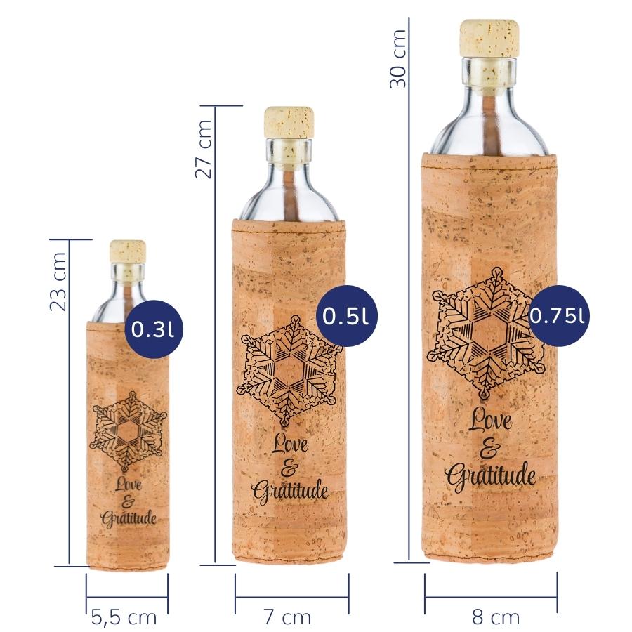 tamaños de la botella reutilizable de vidrio Flaska diseño masaru emoto