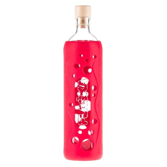 botella reutilizable de vidrio flaska con funda de silicona roja con agujeritos