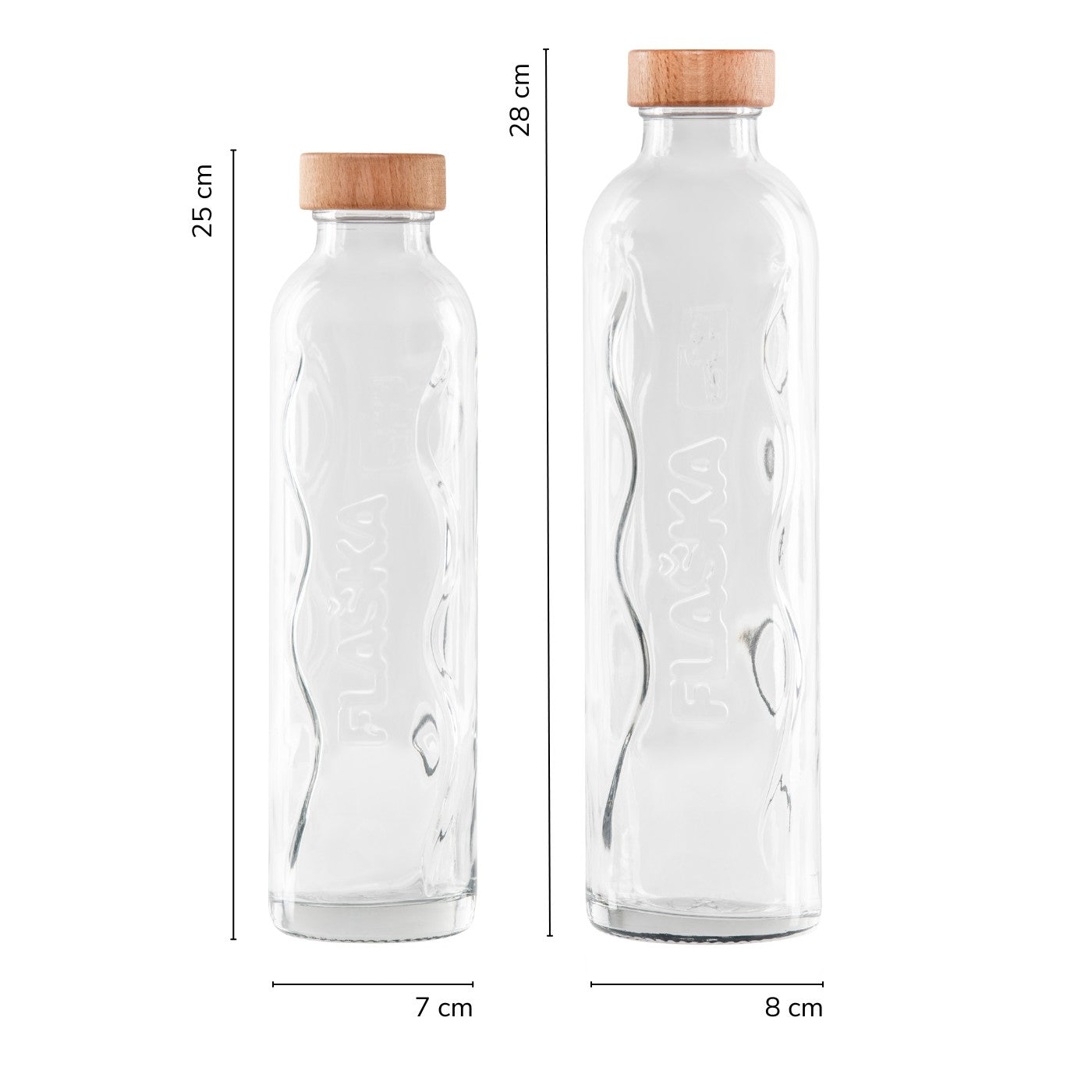 botella de agua de cristal flaska de rosca sin funda diferentes medidas