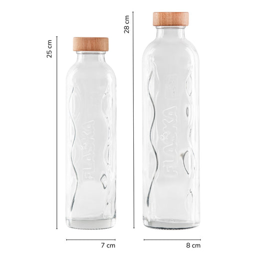 botella de agua de cristal flaska de rosca sin funda diferentes medidas