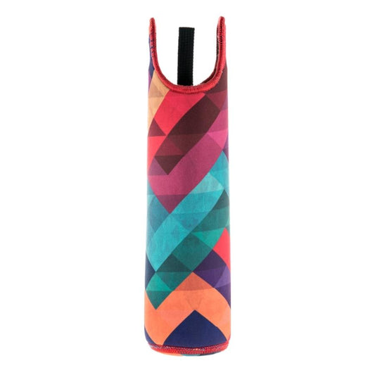 funda de neopreno con diseño formas geometricas de varios colores para botella flaska