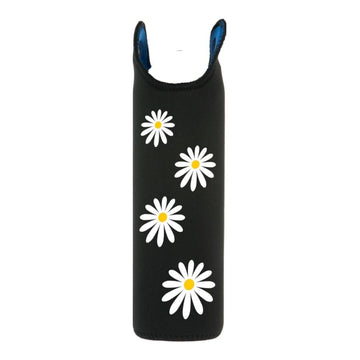 funda de neopreno negra con diseño flores margaritas