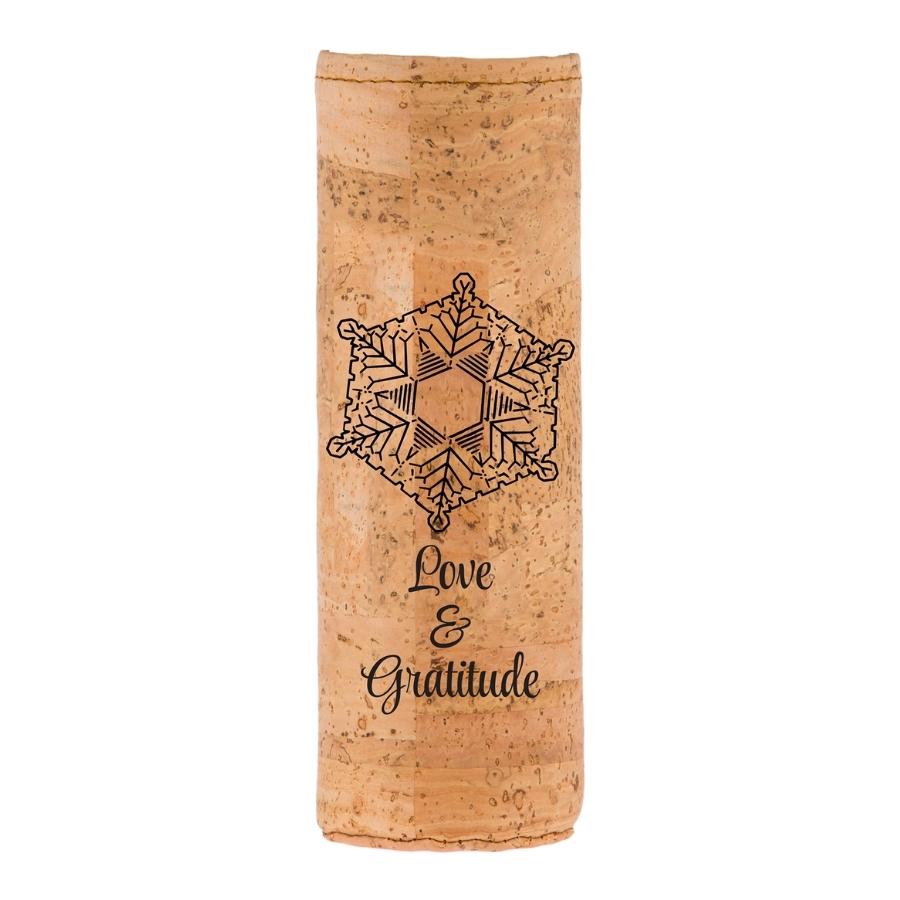 funda de tela de corcho con diseño masaru emoto para botella flaska