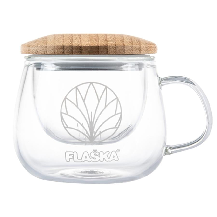 taza flaska angelica con infusionario de cristal y tapa inox y bambu
